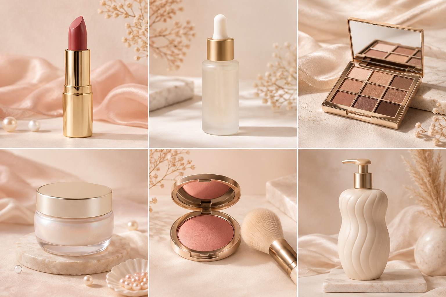 Cosméticos em uma composição suave e sofisticada